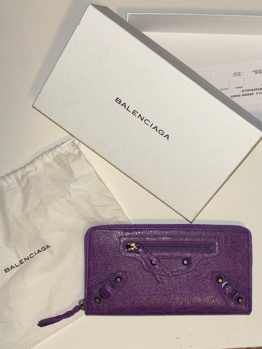 Balenciaga 2013 Purple Calfskin Zip-Around Leather Wallet